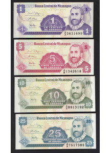 NICARAGUA lotto 1 + 5 + 10 + 25 Centavos 1991 Fior di Stampa